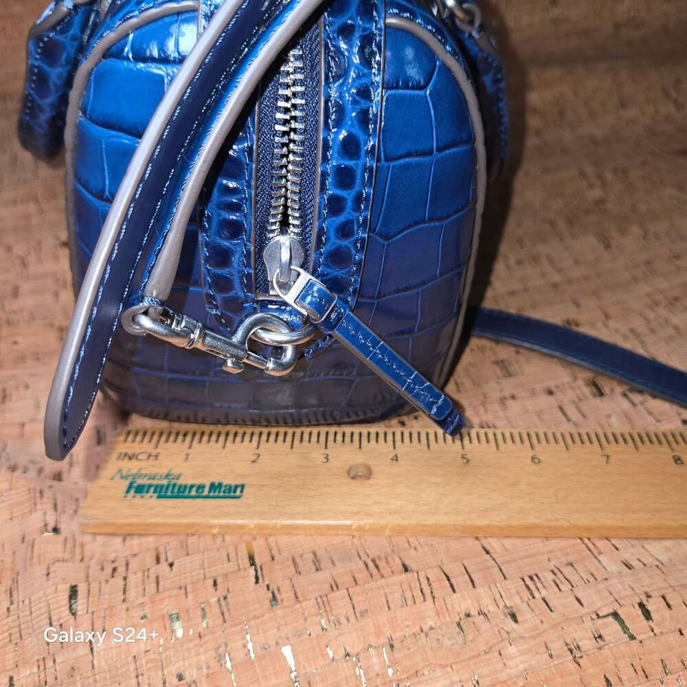 Tory Burch Amanda Mini Satchel Blue Croc-Embossed Leather Crossbody Bag - Picture 11 of 14